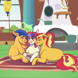 Size: 1024x1024 | Tagged: safe, artist:consistingg, flash sentry, moondancer, sunset shimmer, oc, oc:dream catcher, pony, baby, baby pony, bisexual, female, flashdancer (ship), flashimmer, lesbian, male, mare, moonset, offspring, parent:flash sentry, parent:moondancer, parent:sunset shimmer, parents:flashdancer, polyamory, shipping, stallion, straight