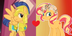 Size: 1590x792 | Tagged: safe, edit, flash sentry, sunset shimmer, pony, female, flashimmer, male, shipping, shipping domino, straight