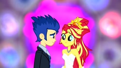 Size: 1280x720 | Tagged: artist needed, safe, flash sentry, sunset shimmer, equestria girls, clothes, dress, female, flashimmer, male, marriage, shipping, straight, wedding, wedding dress