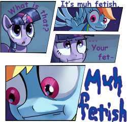 Size: 500x480 | Tagged: safe, artist:tswt, edit, rainbow dash, twilight sparkle, pegasus, pony, :i, comic, muh, reaction image, stare, that is my fetish