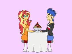 Size: 2048x1536 | Tagged: safe, artist:mintymelody, flash sentry, sunset shimmer, equestria girls, female, flashimmer, food, ice cream, male, shipping, straight