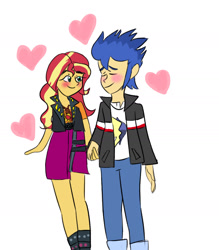 Size: 1250x1429 | Tagged: safe, artist:ghostystars, flash sentry, sunset shimmer, equestria girls, blushing, eyes closed, female, flashimmer, heart, holding hands, male, shipping, straight