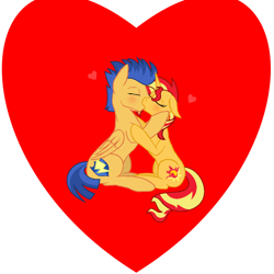 Size: 1000x1000 | Tagged: safe, artist:darbypop1, edit, flash sentry, sunset shimmer, pony, female, flashimmer, kissing, male, shipping, straight