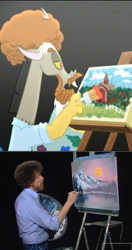 Size: 668x1268 | Tagged: safe, screencap, discord, what about discord?, bob ross, comparison, draconiross, reference, sweet apple acres