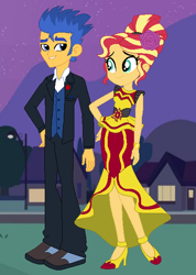 Size: 446x626 | Tagged: safe, artist:3d4d, flash sentry, sunset shimmer, equestria girls, clothes, dress, female, flashimmer, gala dress, male, shipping, straight