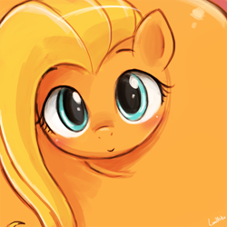 Size: 750x750 | Tagged: safe, artist:lumineko, fluttershy, pegasus, pony, what about discord?, cute, female, flutterrange, looking at you, orange, smiling, solo, that was fast