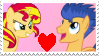 Size: 99x56 | Tagged: safe, artist:achuni, flash sentry, sunset shimmer, pony, deviantart stamp, female, flashimmer, male, shipping, stamp, straight