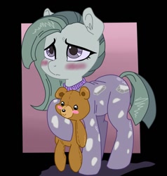 Size: 973x1024 | Tagged: safe, artist:glacierclear, artist:krazykari, marble pie, earth pony, pony, collaboration, blushing, clothes, colored, cute, female, footed sleeper, marblebetes, mare, pajamas, solo, teddy bear, weapons-grade cute