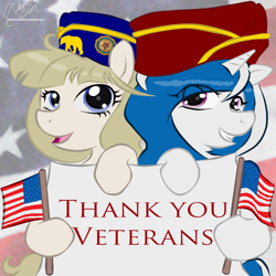 Size: 900x900 | Tagged: safe, artist:mscherbear, oc, oc only, oc:mission belle, oc:silver strand, flag, military, united states, veterans day