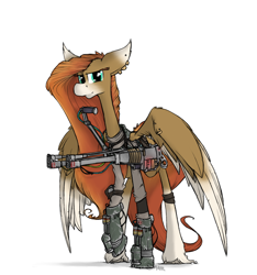 Size: 960x1024 | Tagged: safe, artist:sinrar, oc, oc only, oc:wild spice, pegasus, pony, fallout equestria, armor, crossover, power fist, solo, wings