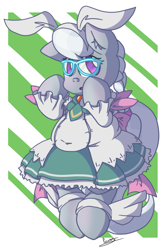 Size: 2248x3379 | Tagged: safe, artist:patoriotto, silver spoon, earth pony, pony, bipedal, bunny ears, chubby, clothes, cute, dress, female, filly, glasses, plump, ribbon, solo