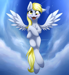 Size: 2500x2700 | Tagged: safe, artist:klarapl, derpy hooves, pegasus, pony, female, flying, mare, open mouth, smiling, solo