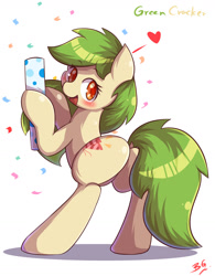 Size: 1024x1311 | Tagged: safe, artist:tikrs007, oc, oc only, oc:green cracker, earth pony, pony, butt, female, heart, mare, plot, solo