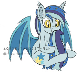 Size: 1024x955 | Tagged: safe, artist:zowiestardust-mlp, oc, oc only, oc:star struck, bat pony, pony, nom, solo, watermark