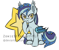 Size: 1024x859 | Tagged: safe, artist:zowiestardust-mlp, oc, oc only, oc:star struck, bat pony, pony, :<, cute, fangs, frown, glare, looking at you, simple background, sitting, solo, thinking, transparent background, watermark