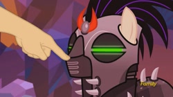 Size: 1249x701 | Tagged: safe, edit, edited screencap, screencap, ivory, ivory rook, crystal pony, pony, the cutie re-mark, boop, boop edit, crystal war timeline, discovery family logo, finger, hand, mind control, sombra soldier