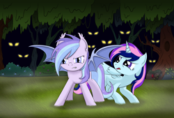 Size: 3300x2232 | Tagged: safe, artist:lifesharbinger, oc, oc only, alicorn, bat pony, pony, alicorn oc, glowing eyes