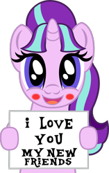Size: 908x1449 | Tagged: safe, artist:nupiethehero, starlight glimmer, pony, unicorn, blushing, bronybait, cute, female, glimmerbetes, holding, mare, show accurate, sign, solo