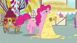 Size: 1280x720 | Tagged: safe, screencap, pinkie pie, earth pony, pony, a friend in deed, great moments in animation, impossibly stretchy jaw, pinkie being pinkie, solo