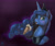 Size: 2319x1960 | Tagged: safe, artist:mrs1989, princess luna, alicorn, pony, blushing, bust, caught, constellation, ethereal mane, food, glowing horn, gradient background, ice cream, levitation, looking at you, magic, messy eating, open mouth, solo, starry mane, sweat, telekinesis, tongue out, wide eyes