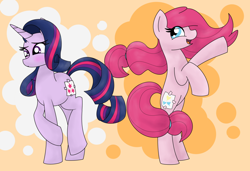 Size: 1024x699 | Tagged: safe, artist:mississippikite, applejack, pinkie pie, rarity, twilight sparkle, earth pony, pony, unicorn, fake cutie mark, mane swap, palette swap, personality swap