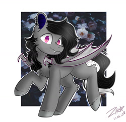 Size: 1580x1533 | Tagged: safe, artist:zira, oc, oc only, bat pony, pony, undead, vampire, vampony, bat pony oc, black hair, female, grey skin, piercing, purple eyes, solo