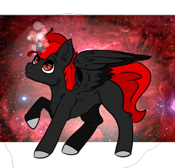 Size: 1154x1114 | Tagged: safe, artist:zira, oc, oc only, alicorn, pony, unicorn, alicorn oc, black fur, blank flank, cute, male, red and black oc, red eyes, red hair, red mane, solo