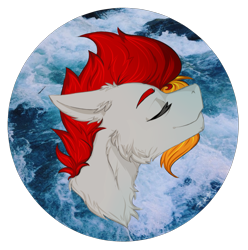 Size: 1993x2006 | Tagged: safe, artist:zira, oc, oc only, oc:grai, pony, bust, eyes closed, fluffy, grey skin, head, orange hair, red hair, solo