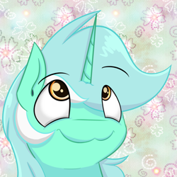 Size: 1024x1024 | Tagged: safe, artist:aidraws, guyra, lyra heartstrings, pony, unicorn, :3, bust, cute, floral design, floral print, looking up, pointy horn, portrait, sharp horn, smiling, solo