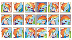 Size: 1920x1080 | Tagged: safe, artist:howxu, edit, rainbow dash, pegasus, pony, :3, :d, :o, angry, blood, blushing, bored, crying, cute, dashabetes, embarrassed, expressions, eyes closed, eyes on the prize, female, floppy ears, frown, glare, grin, happy, heart eyes, looking at you, mare, nosebleed, open mouth, sad, screaming, shocked, sleeping, smiling, solo, wallpaper, wallpaper edit, wide eyes, wingding eyes, yelling, zzz