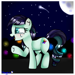 Size: 550x550 | Tagged: safe, artist:inaymasparkle, coloratura, blushing, crying, moon, night, solo, tears of joy