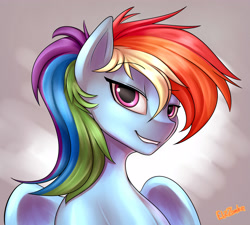 Size: 4000x3600 | Tagged: safe, artist:elzzombie, rainbow dash, pegasus, pony, female, lip bite, looking at you, mare, portrait, smiling, solo