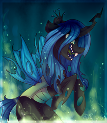 Size: 1024x1174 | Tagged: safe, artist:starlyflygallery, queen chrysalis, changeling, changeling queen, female, rearing, solo