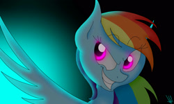 Size: 2500x1500 | Tagged: safe, artist:palotasadel11, rainbow dash, pegasus, pony, glowing eyes, grin, pure unfiltered evil, solo