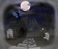 Size: 1800x1500 | Tagged: safe, artist:8aerondight8, nightmare moon, dragon, zombie, halloween, spooky