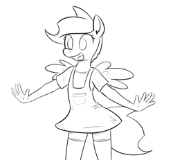 Size: 814x752 | Tagged: safe, artist:whatsapokemon, oc, oc only, oc:jade shine, anthro, pegasus, unguligrade anthro, black and white, clothes, cute, dress, female, grayscale, monochrome, solo, solo female, younger