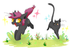 Size: 1500x1067 | Tagged: safe, artist:phyllismi, oc, oc only, cat, pony, unicorn, ear fluff, grass