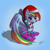 Size: 2000x2000 | Tagged: safe, artist:duskie-06, rainbow dash, pegasus, pony, candy, candy cane, chest fluff, clothes, food, hat, mouth hold, santa hat, socks, solo