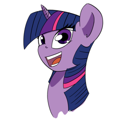 Size: 894x894 | Tagged: safe, artist:alloco, twilight sparkle, pony, unicorn, female, horn, mare, multicolored mane, purple coat, simple background, solo