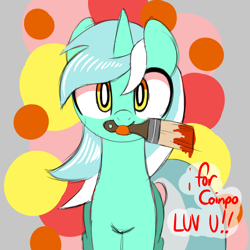 Size: 5080x5080 | Tagged: safe, artist:niggerdrawfag, lyra heartstrings, pony, unicorn, absurd resolution, looking at you, mouth hold, paintbrush, painting, solo