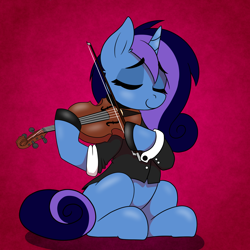 Size: 5080x5080 | Tagged: safe, artist:niggerdrawfag, oc, oc:aurora shine (loe), pony, unicorn, abstract background, clothes, commission, dexterous hooves, eyes closed, jacket, sitting, solo, violin