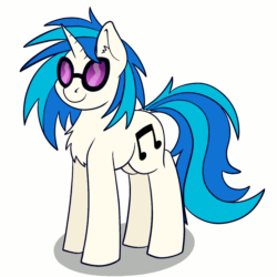 Size: 1280x1280 | Tagged: safe, artist:scramjet747, dj pon-3, vinyl scratch, pony, unicorn, animated, chest fluff, cute, ear fluff, simple background, smiling, solo, vinylbetes, white background, wub