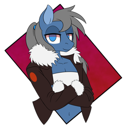 Size: 5080x5080 | Tagged: safe, artist:niggerdrawfag, oc, oc:typhoon, anthro, pegasus, bomber jacket, clothes, commission, crossed arms, femboy, girly, jacket, male, solo, stallion, tube top