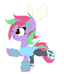 Size: 699x816 | Tagged: safe, artist:permpony, oc, oc only, oc:susie supreme, pony, unicorn, ballerina, ballet slippers, bow, clothes, ear freckles, female, filly, freckles, hair bow, leg warmers, leotard, open mouth, simple background, smiling, solo, white background