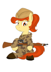 Size: 1820x2560 | Tagged: safe, artist:xphil1998, oc, oc only, earth pony, pony, camouflage, female, gun, hat, mare, mosin nagant, red army, rifle, simple background, smiling, sniper, sniper rifle, solo, soviet union, transparent background, weapon, world war ii