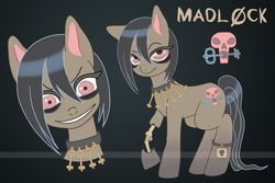 Size: 700x467 | Tagged: safe, artist:yasuokakitsune, oc, oc:madlock, pony, undead, zombie, zombie pony, adoptable, advertisement, bone, concept art, emotes, fullbody, jewelry, key, lock, skull, solo