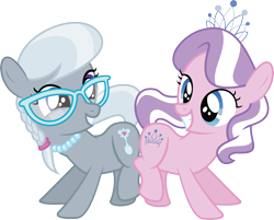 Size: 4396x3542 | Tagged: safe, artist:mysteriouskaos, diamond tiara, silver spoon, earth pony, pony, bump bump sugar lump rump, butt to butt, butt touch, cutie mark, duo, duo female, female, filly, glasses, simple background, transparent background, vector