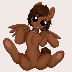 Size: 600x600 | Tagged: safe, artist:yasuokakitsune, oc, oc:mocha, pegasus, pony, bone, collar, looking at you, on back, solo, tongue out, ych result