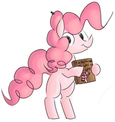 Size: 772x821 | Tagged: safe, artist:hattsy, pinkie pie, earth pony, pony, bipedal, book, simple background, solo, standing, white background