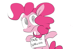 Size: 1351x882 | Tagged: safe, artist:hattsy, pinkie pie, earth pony, pony, female, mare, shrug, sign, simple background, solo, white background